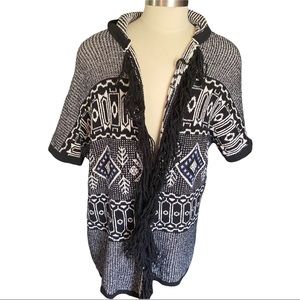 America Eagle Salt & Pepper w HoodOpen-Front Fair Isle Knit Long Cardigan 1 Size